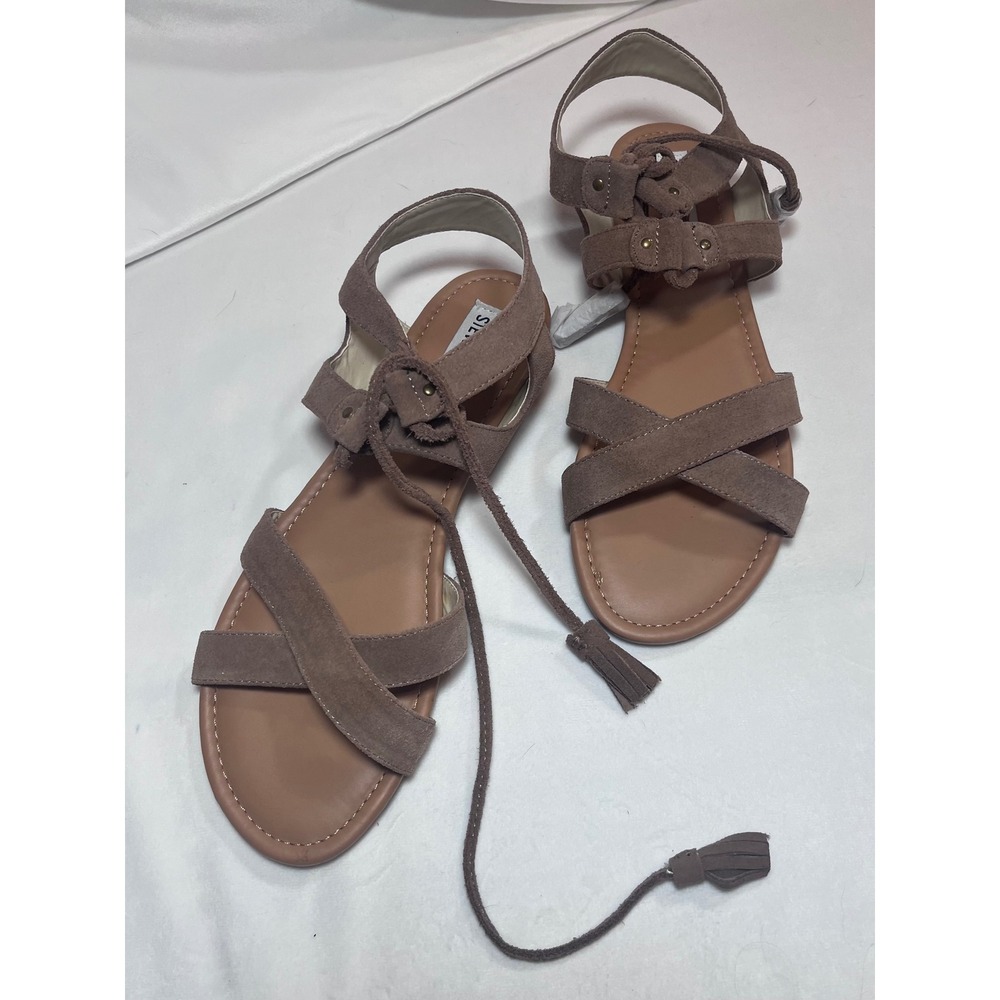 Steve Madden Darlynn Sandals Womens 10 Brown Suede Lace Up Tassel Boho Flat
